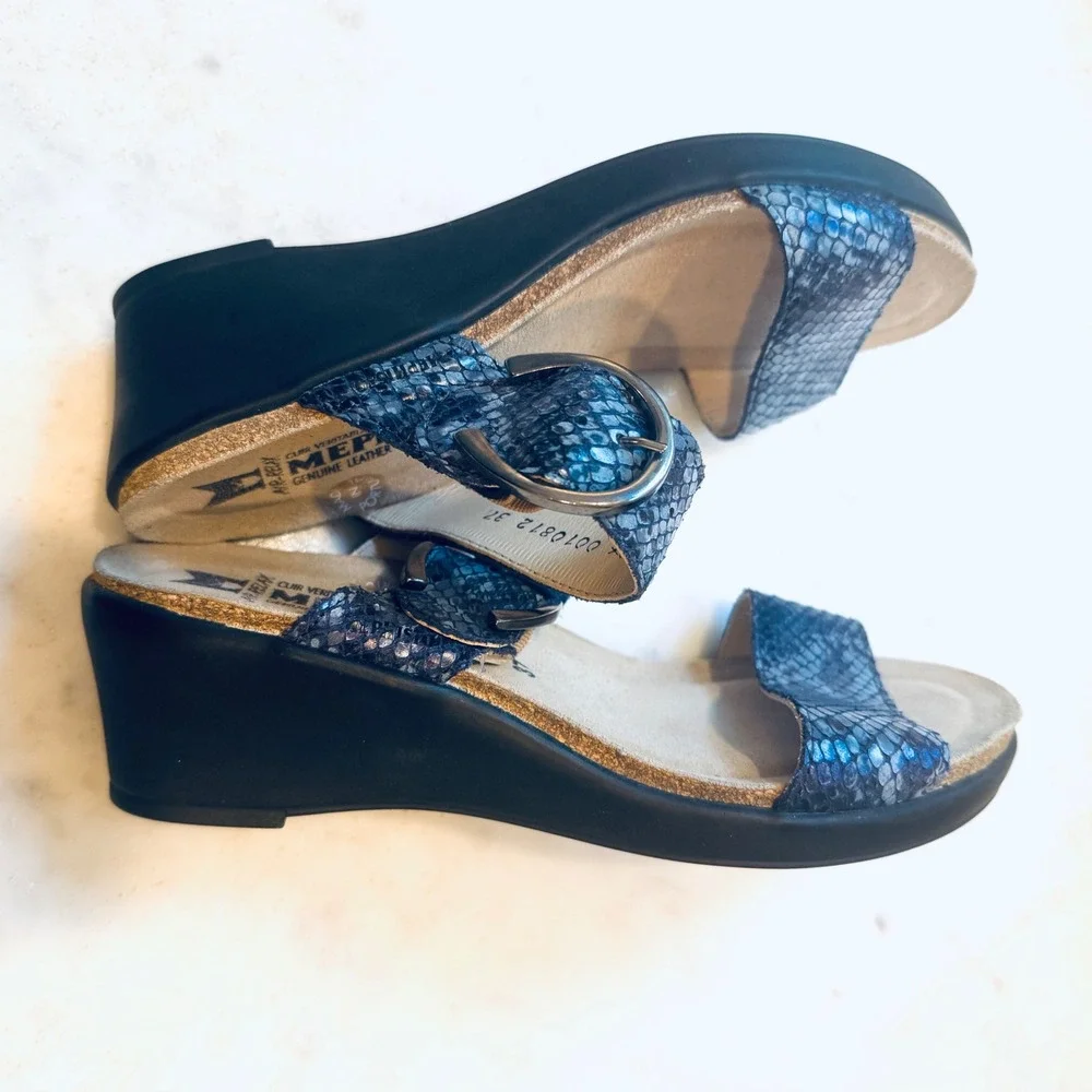 Mephisto Nadia Wedge Sandals‎ Snakeskin Leather Comfort Slides Size 37 - Picture 7 of 7